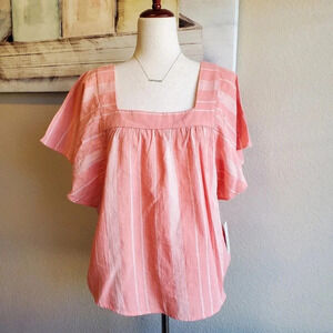 SONOMA | Flutter Shoulder Top in Coral Cream Stripe sz M